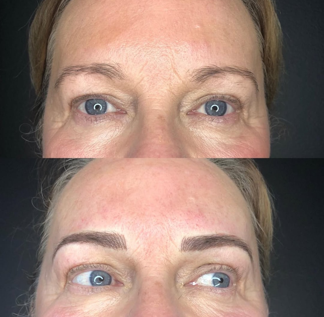 Microbladed hairstrokes in the front with the soft arch and perfect tail to match.
