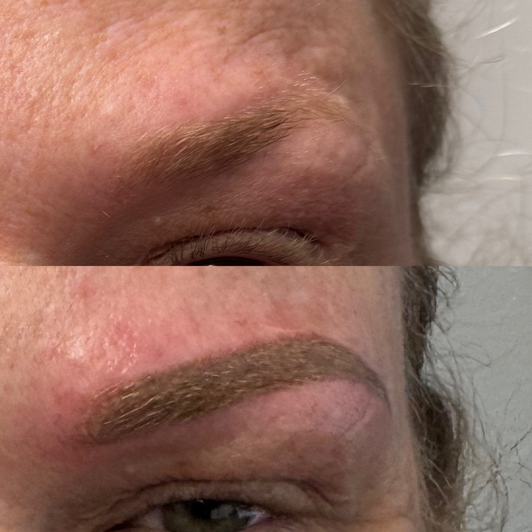 Before and after powder brows — dramatic transformation.