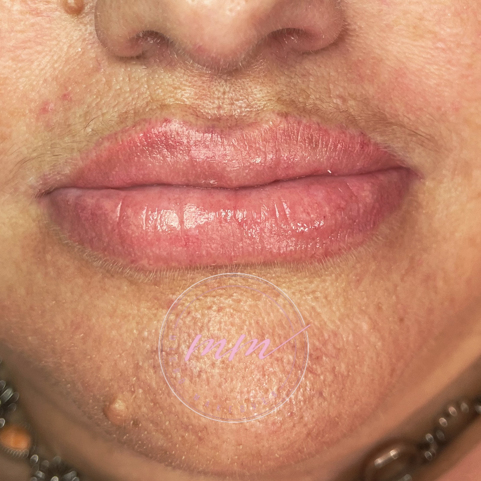 Fresh lip blush — natural pink tone, full and defined.